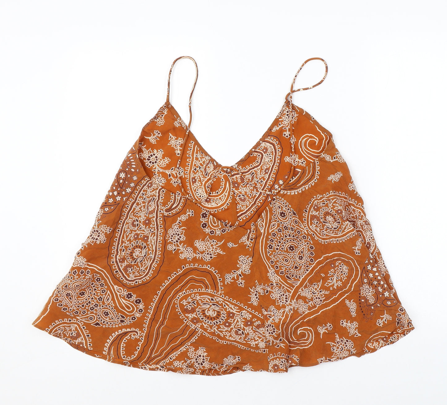 Zara Womens Orange Paisley Cupro Camisole Tank Size M V-Neck