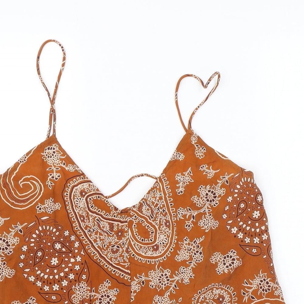 Zara Womens Orange Paisley Cupro Camisole Tank Size M V-Neck