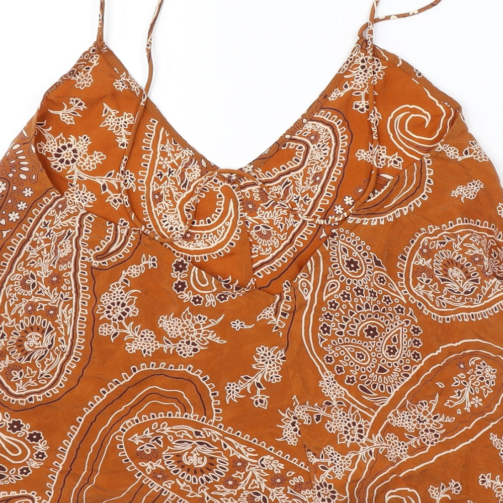 Zara Womens Orange Paisley Cupro Camisole Tank Size M V-Neck