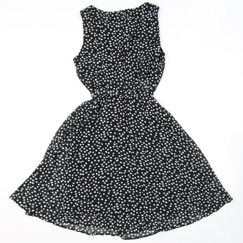 Wallis Womens Black Polka Dot Polyester Fit & Flare Size 10 Boat Neck Tie