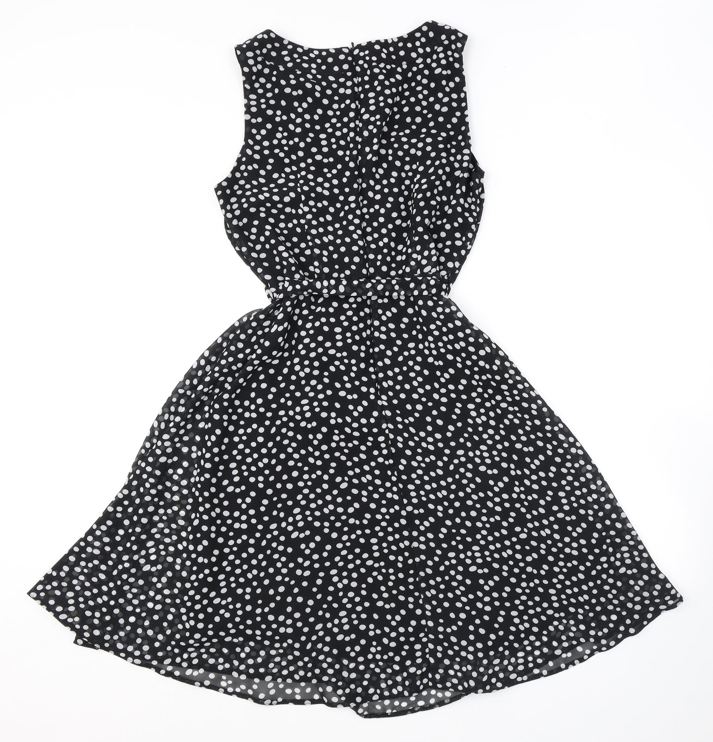 Wallis Womens Black Polka Dot Polyester Fit & Flare Size 10 Boat Neck Tie