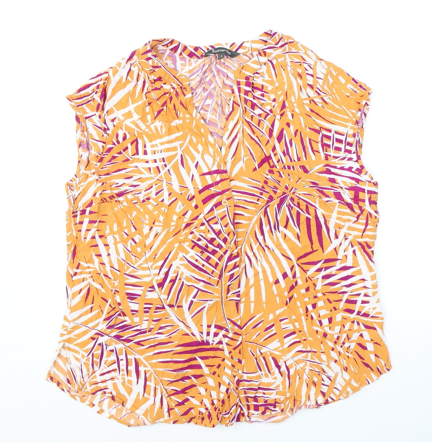 Bonmarché Womens Orange Geometric Viscose Basic Button-Up Size 16 V-Neck