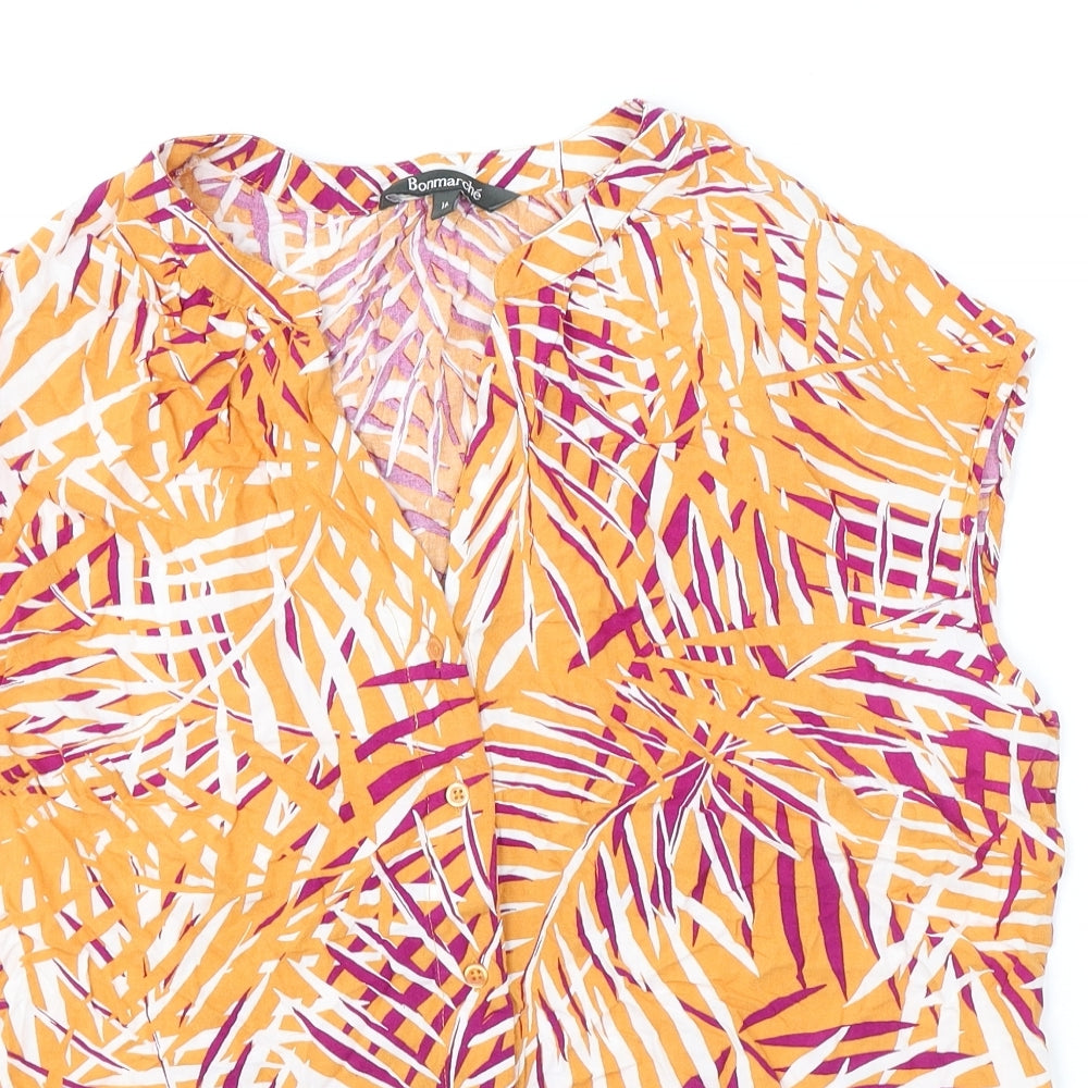 Bonmarché Womens Orange Geometric Viscose Basic Button-Up Size 16 V-Neck