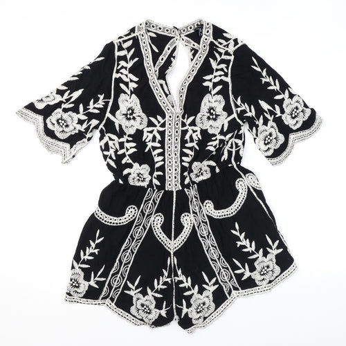 New Look Womens Black Geometric Viscose Playsuit One-Piece Size M L3 in Pullover