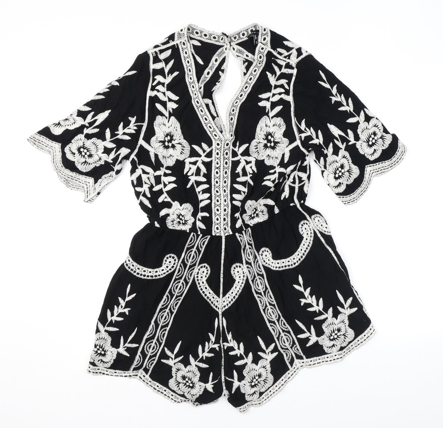 New Look Womens Black Geometric Viscose Playsuit One-Piece Size M L3 in Pullover