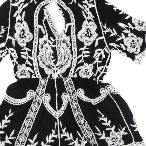 New Look Womens Black Geometric Viscose Playsuit One-Piece Size M L3 in Pullover