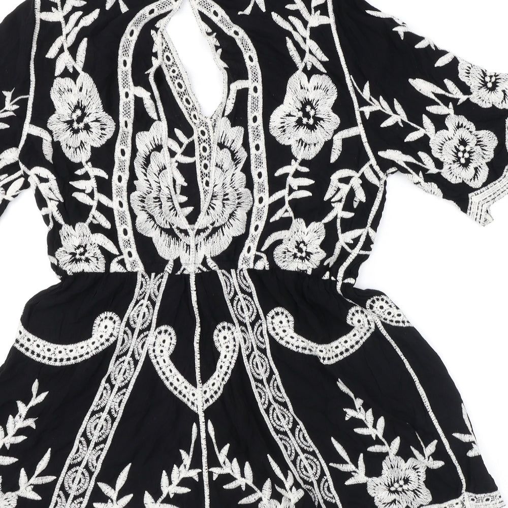 New Look Womens Black Geometric Viscose Playsuit One-Piece Size M L3 in Pullover