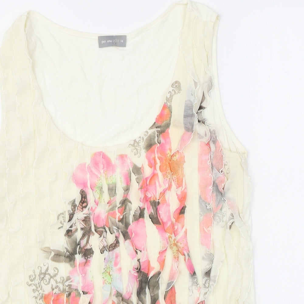 Per Una Womens White Polyester Basic Tank Size 14 Scoop Neck - Floral Print