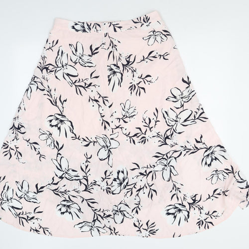 Marks and Spencer Womens Pink Floral Viscose A-Line Skirt Size 14 Zip