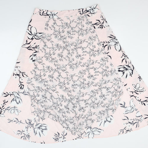 Marks and Spencer Womens Pink Floral Viscose A-Line Skirt Size 14 Zip