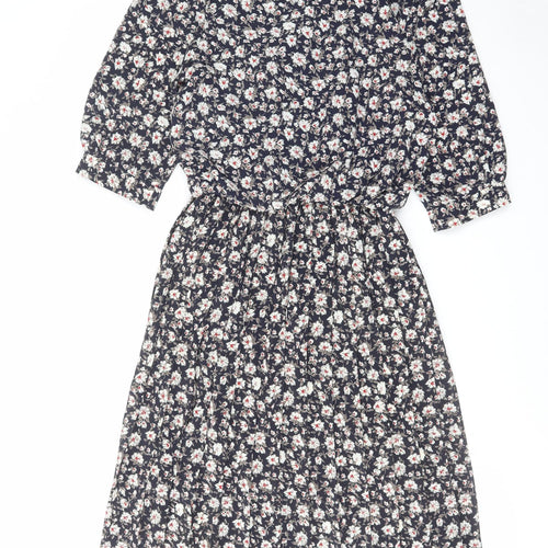 Amari Womens Blue Floral Polyester A-Line Size 12 Round Neck Button