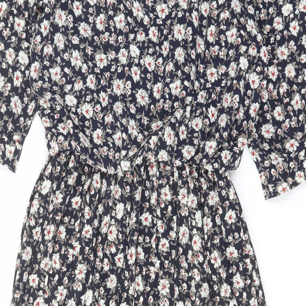 Amari Womens Blue Floral Polyester A-Line Size 12 Round Neck Button