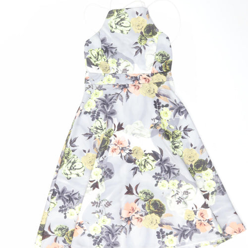 Boohoo Womens Multicoloured Floral Polyester A-Line Size 10 Square Neck Pullover