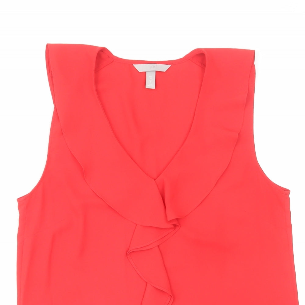 H&M Womens Red Polyester Basic Tank Size 8 V-Neck