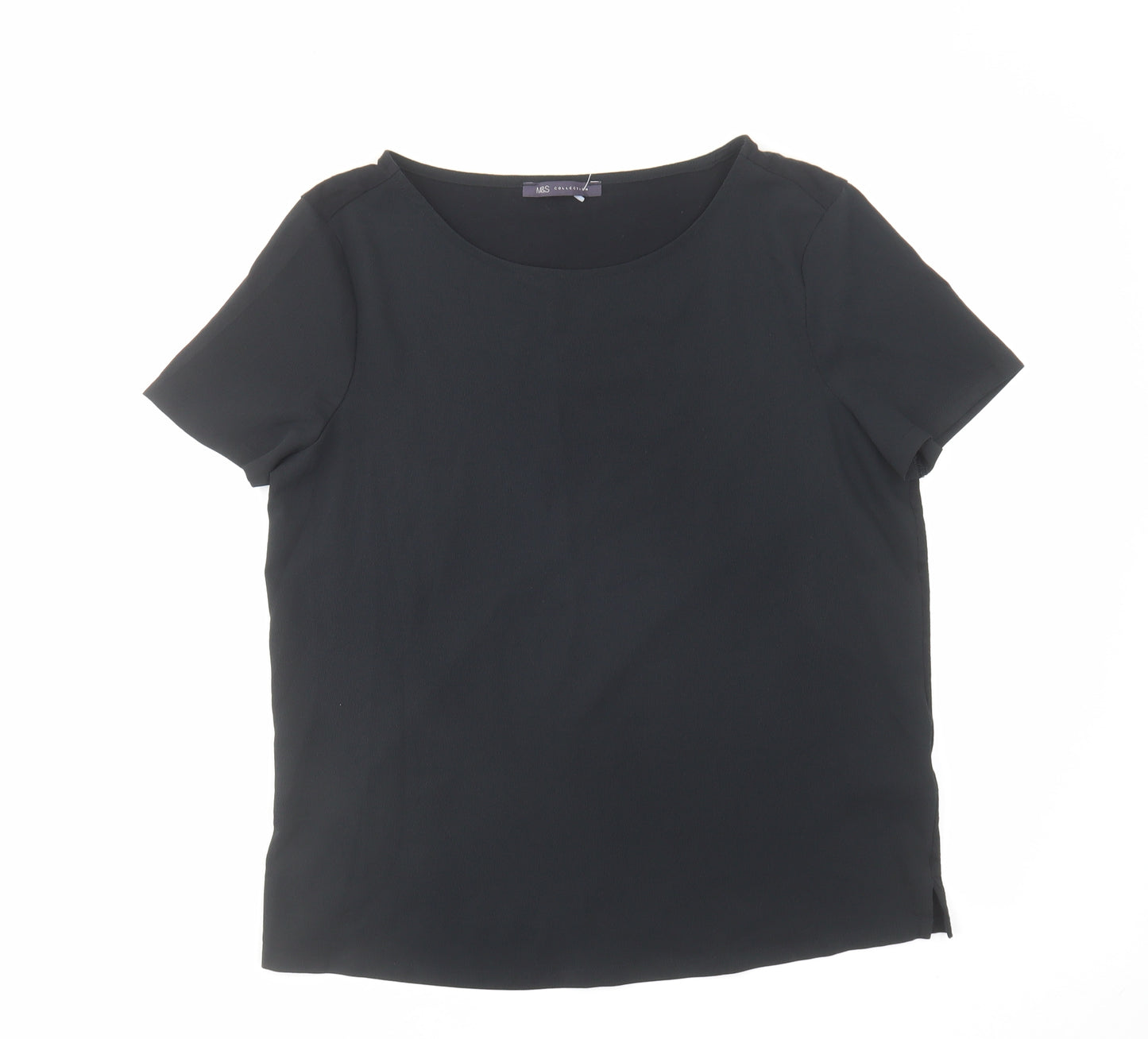 Marks and Spencer Womens Black Polyester Basic T-Shirt Size 12 Round Neck