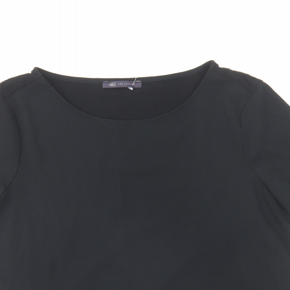 Marks and Spencer Womens Black Polyester Basic T-Shirt Size 12 Round Neck
