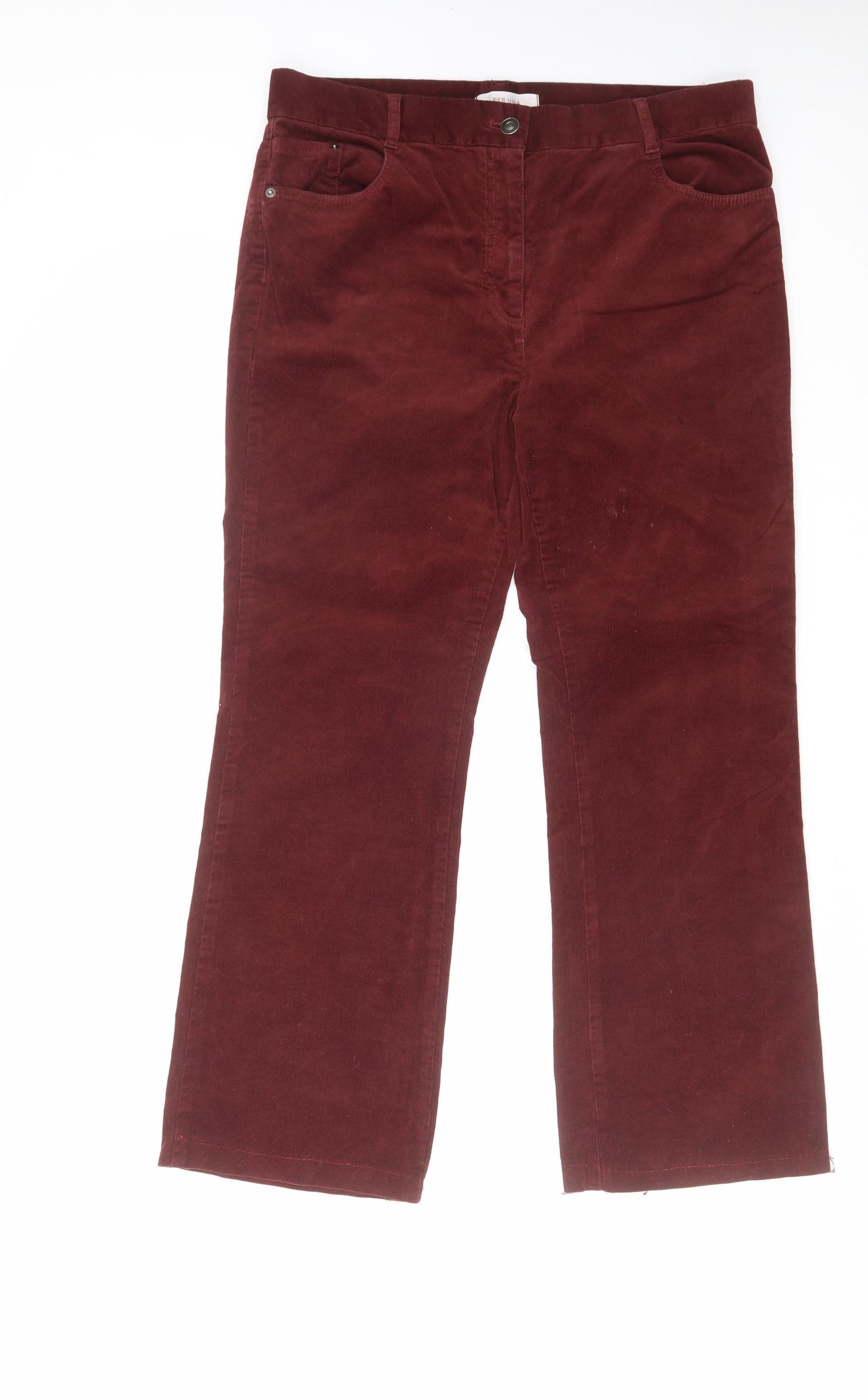 Per Una Womens Red Cotton Trousers Size 14 L27 in Regular Zip