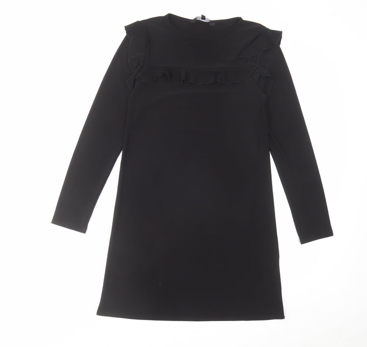 New Look Womens Black Polyester A-Line Size 8 Round Neck Pullover