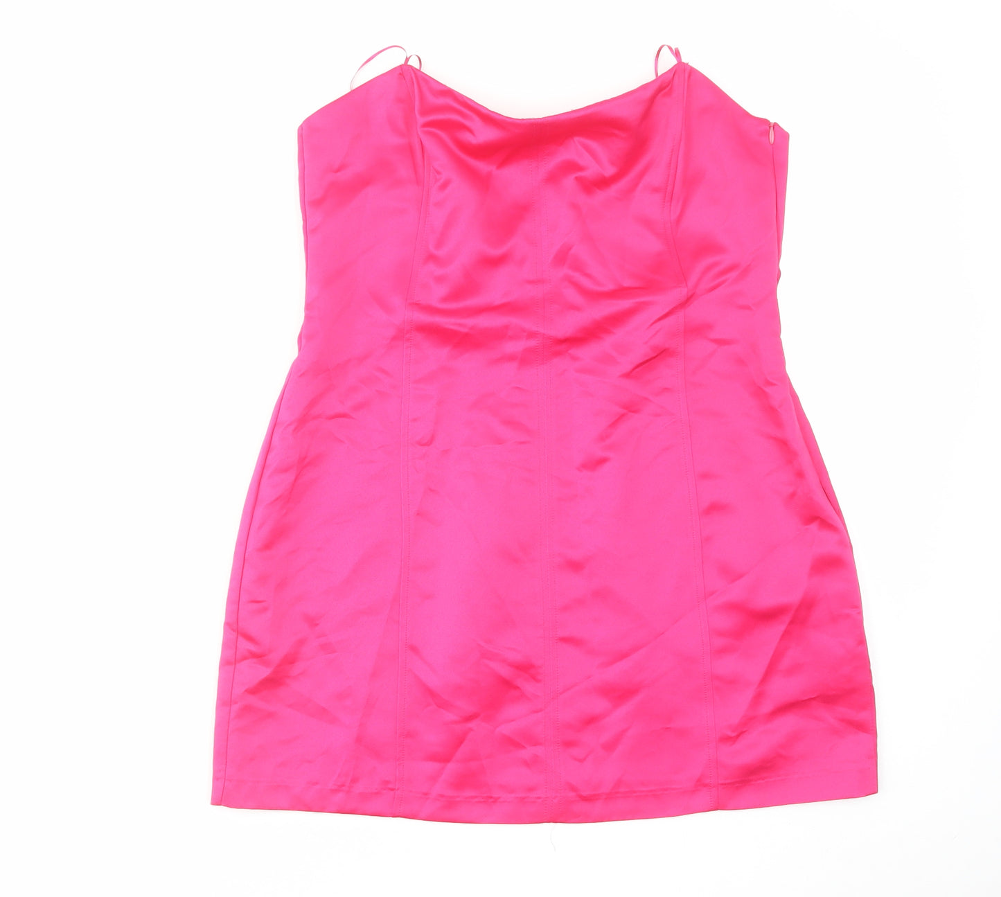 Zara Womens Pink Polyester Mini Size L Off the Shoulder Zip