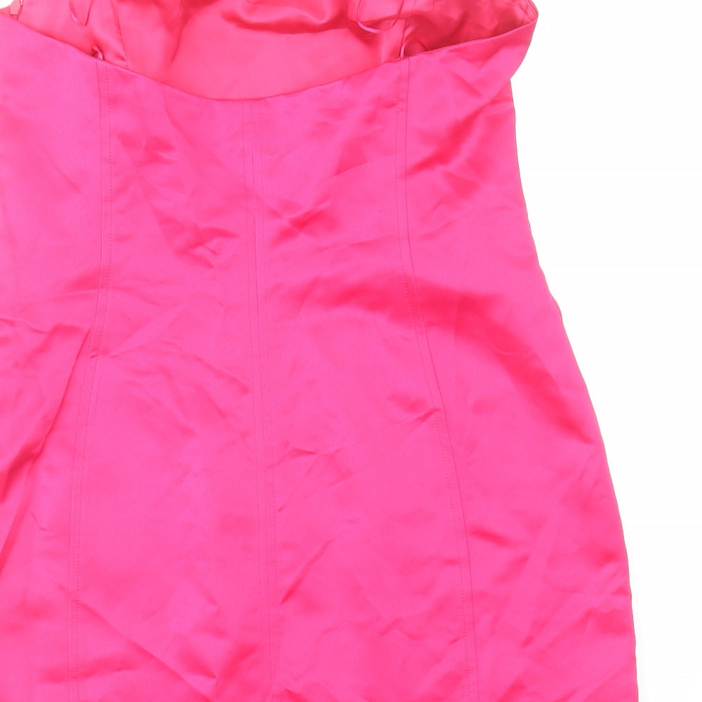 Zara Womens Pink Polyester Mini Size L Off the Shoulder Zip