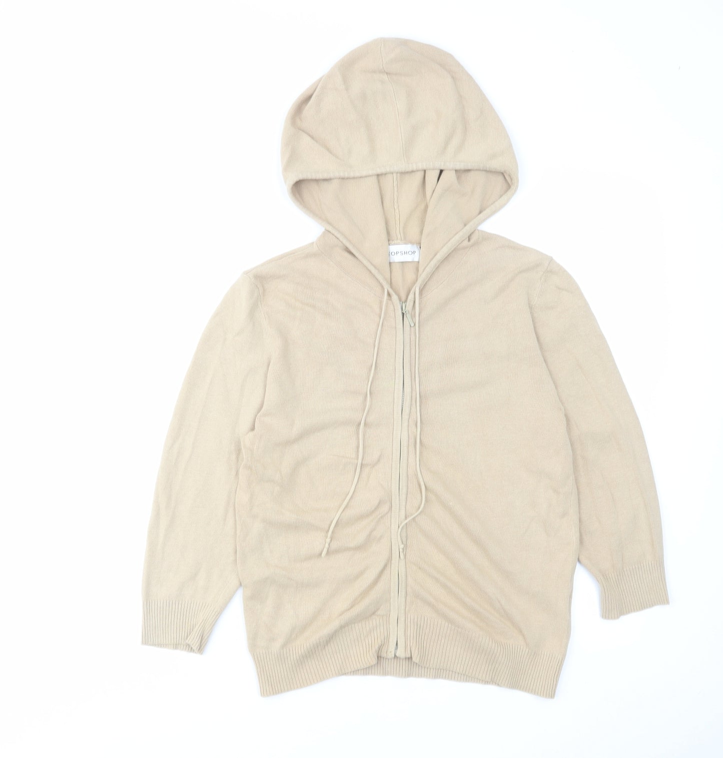 Topshop Womens Beige Cotton Full Zip Hoodie Size 10 Zip