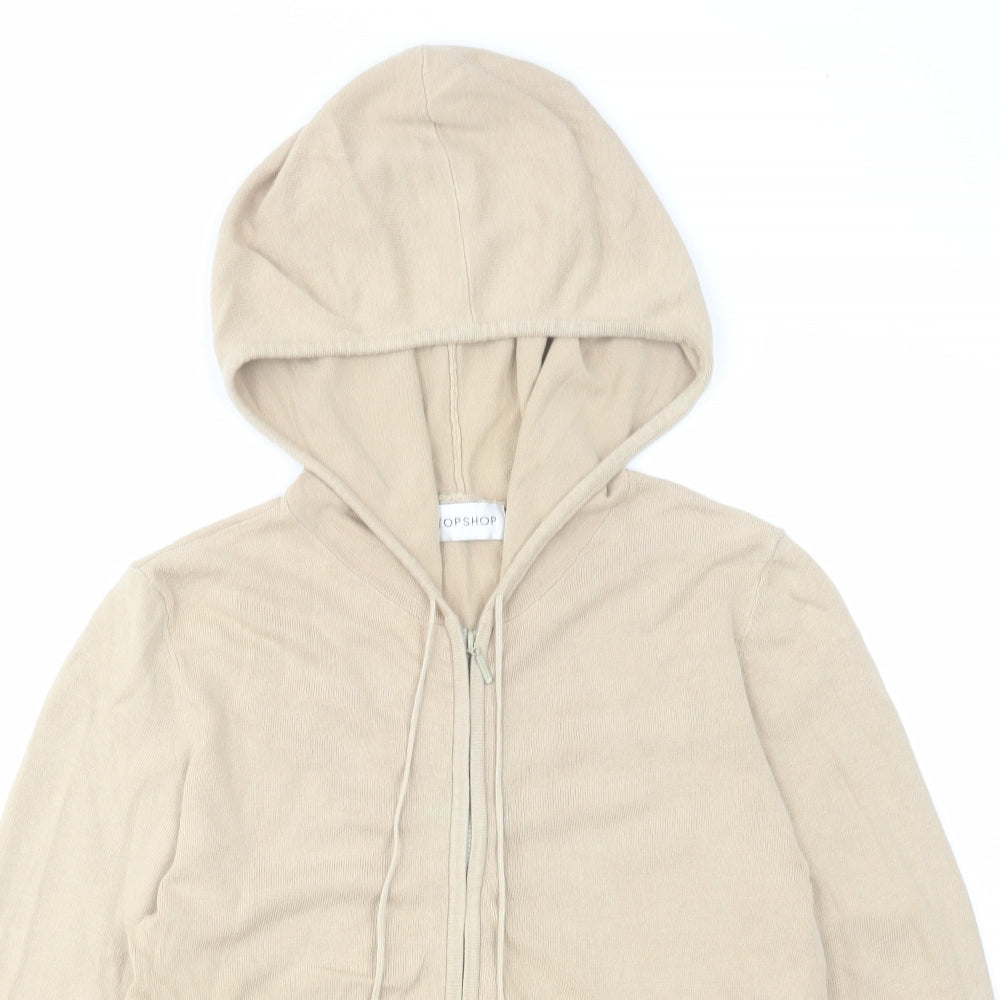 Topshop Womens Beige Cotton Full Zip Hoodie Size 10 Zip