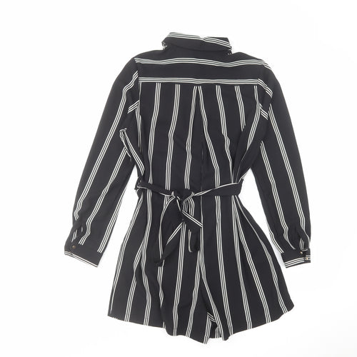 New Look Womens Black Striped Polyester Playsuit One-Piece Size 8 Button