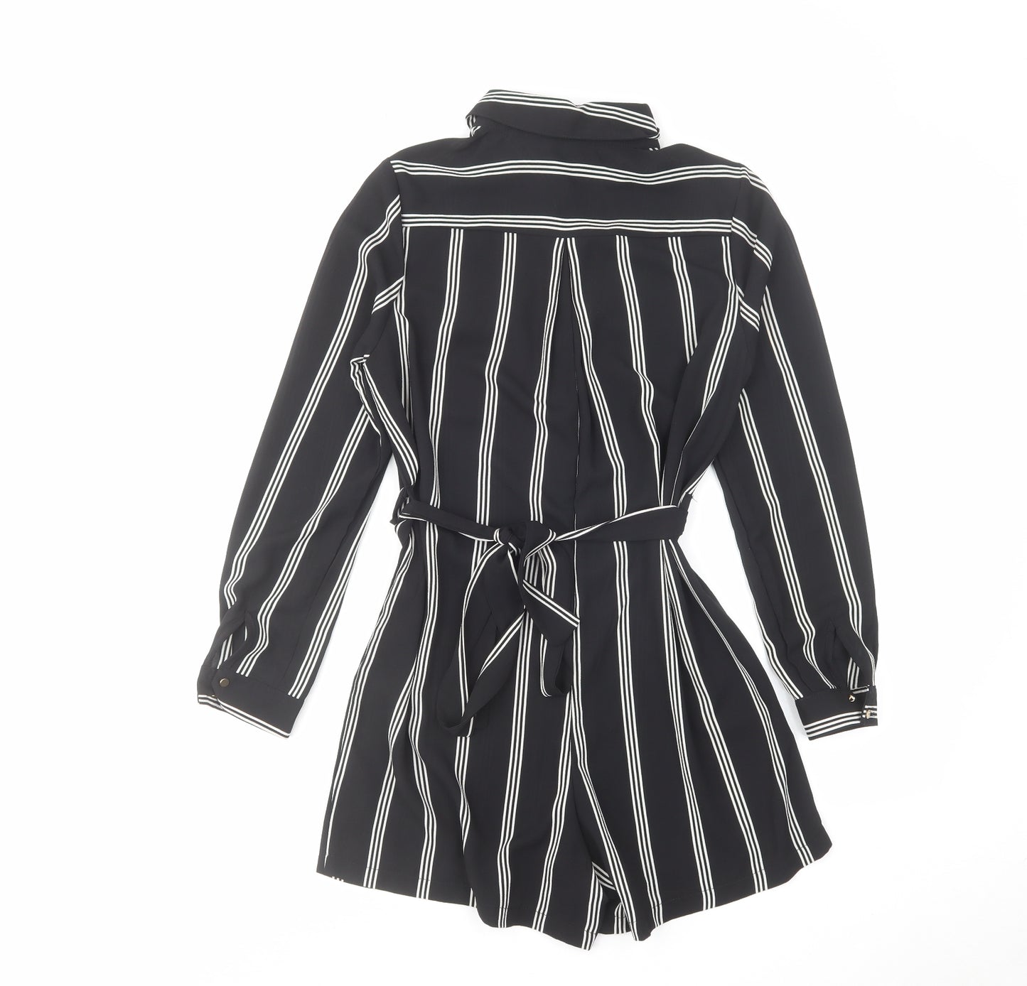 New Look Womens Black Striped Polyester Playsuit One-Piece Size 8 Button