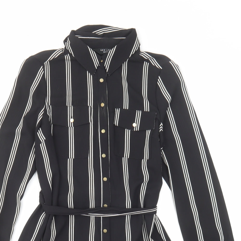 New Look Womens Black Striped Polyester Playsuit One-Piece Size 8 Button