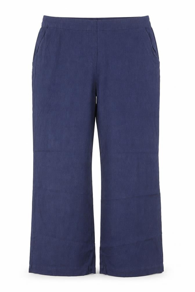 Front view of Label Be women’s blue viscose trousers, size UK 16, 27-inch leg regular zip