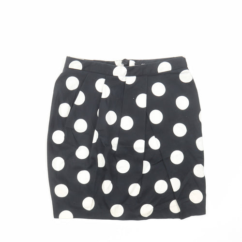 ASOS Womens Black Polka Dot Cotton A-Line Skirt Size 8 Zip