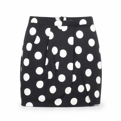 ASOS Womens Black Polka Dot Cotton A-Line Skirt Size 8 Zip