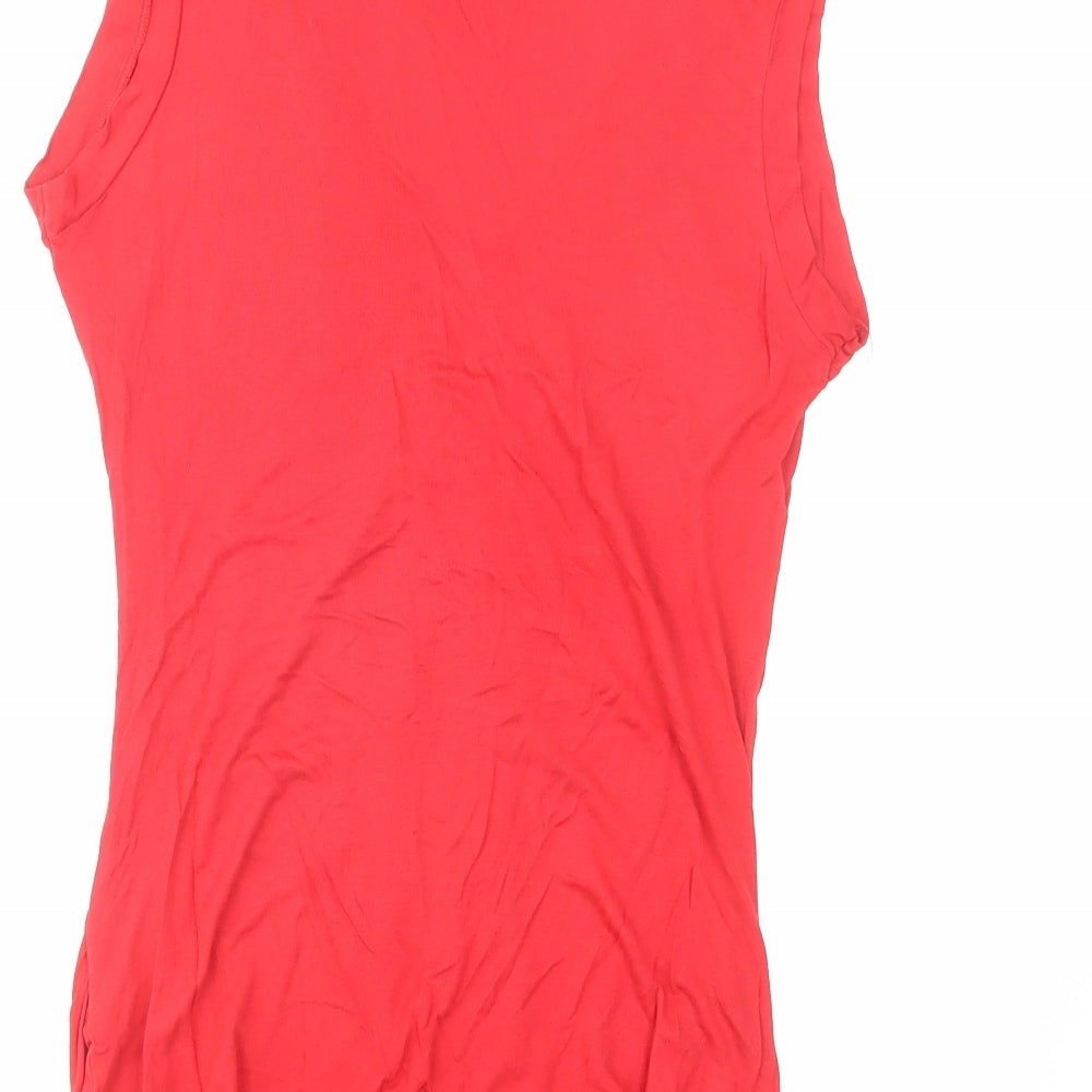 Zara Womens Red Viscose Basic T-Shirt Size M V-Neck