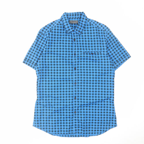 Burton Mens Blue Check Cotton Button-Up Size M Crew Neck Button