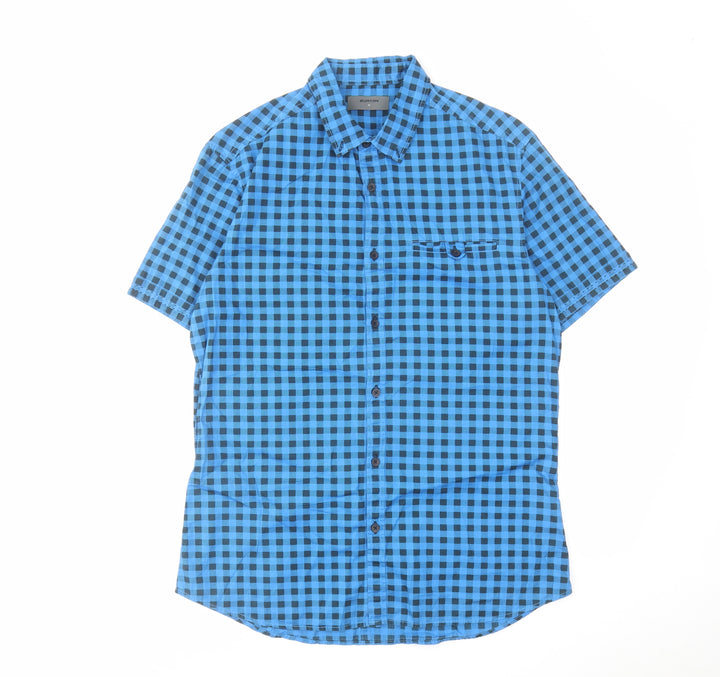 Burton Mens Blue Check Cotton Button-Up Size M Crew Neck Button
