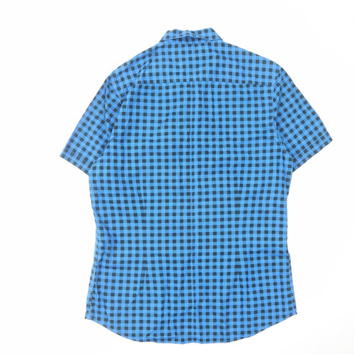 Burton Mens Blue Check Cotton Button-Up Size M Crew Neck Button