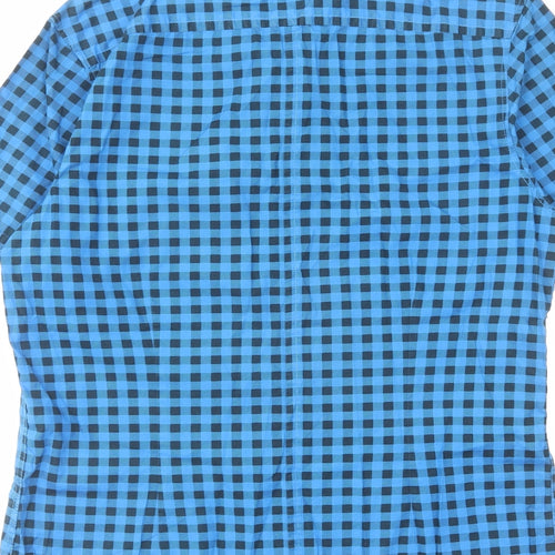 Burton Mens Blue Check Cotton Button-Up Size M Crew Neck Button