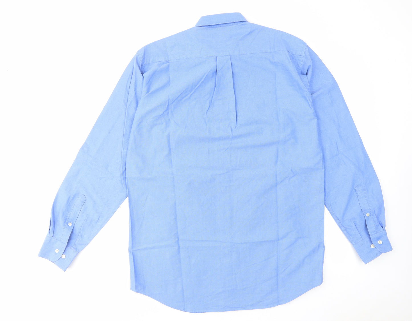 St Michael Mens Blue Cotton Button-Up Size 15.5 Collared Button