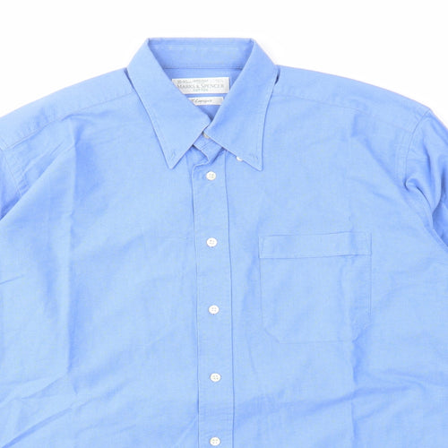 St Michael Mens Blue Cotton Button-Up Size 15.5 Collared Button