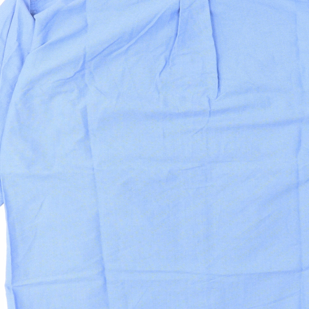 St Michael Mens Blue Cotton Button-Up Size 15.5 Collared Button