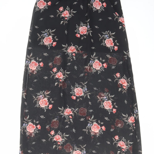 H&M Womens Black Floral Polyester A-Line Skirt Size 12 - Skirt Overlay