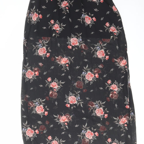 H&M Womens Black Floral Polyester A-Line Skirt Size 12 - Skirt Overlay