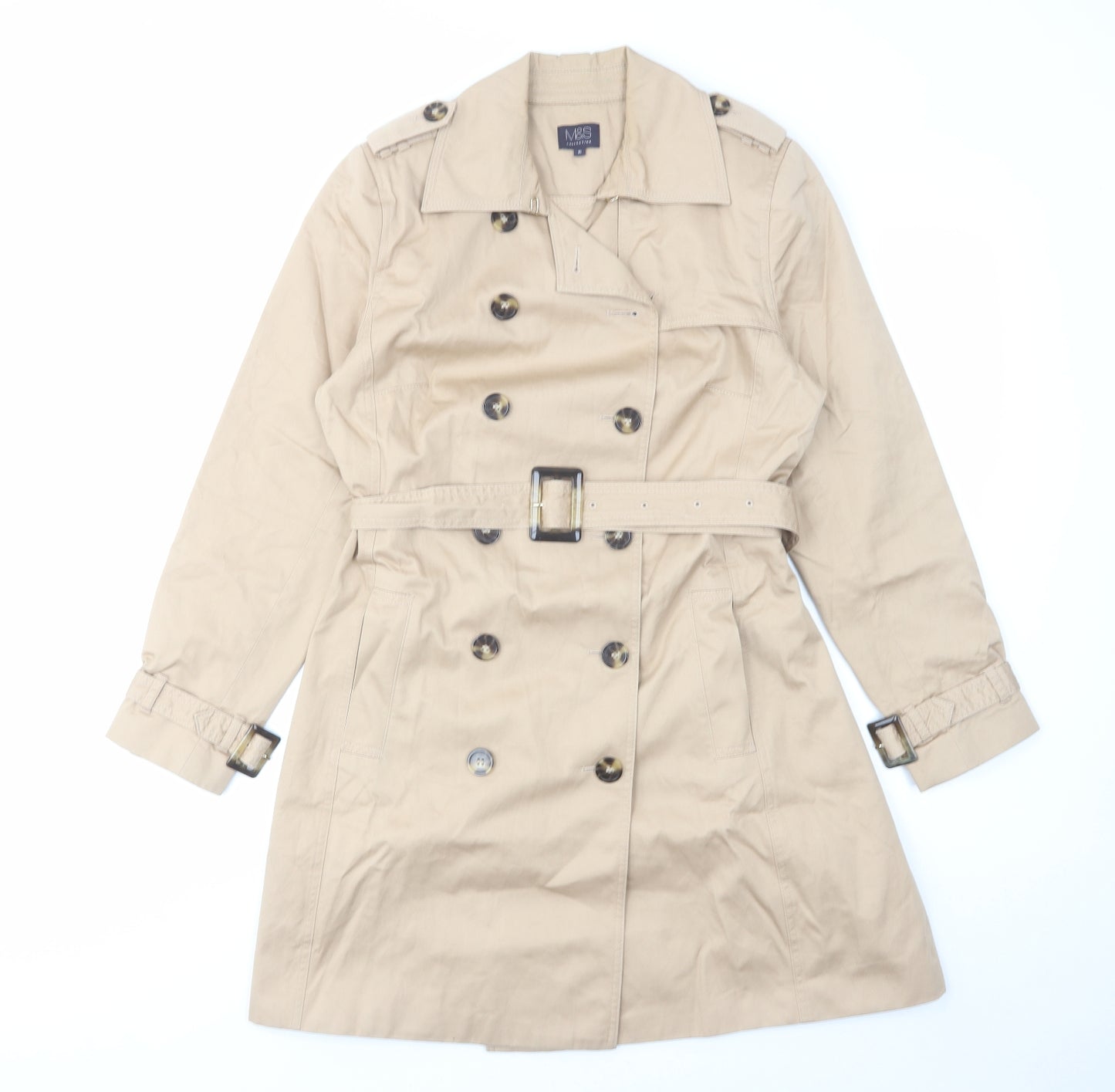 Marks and Spencer Womens Beige Overcoat Coat Size 16 Button