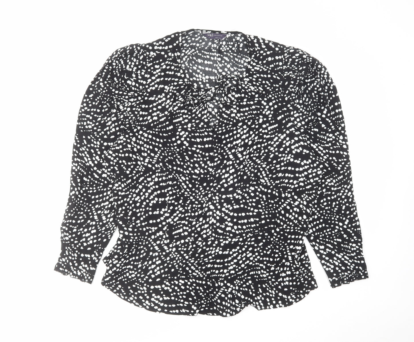 Marks and Spencer Womens Black Geometric Viscose Basic Blouse Size 20 Round Neck