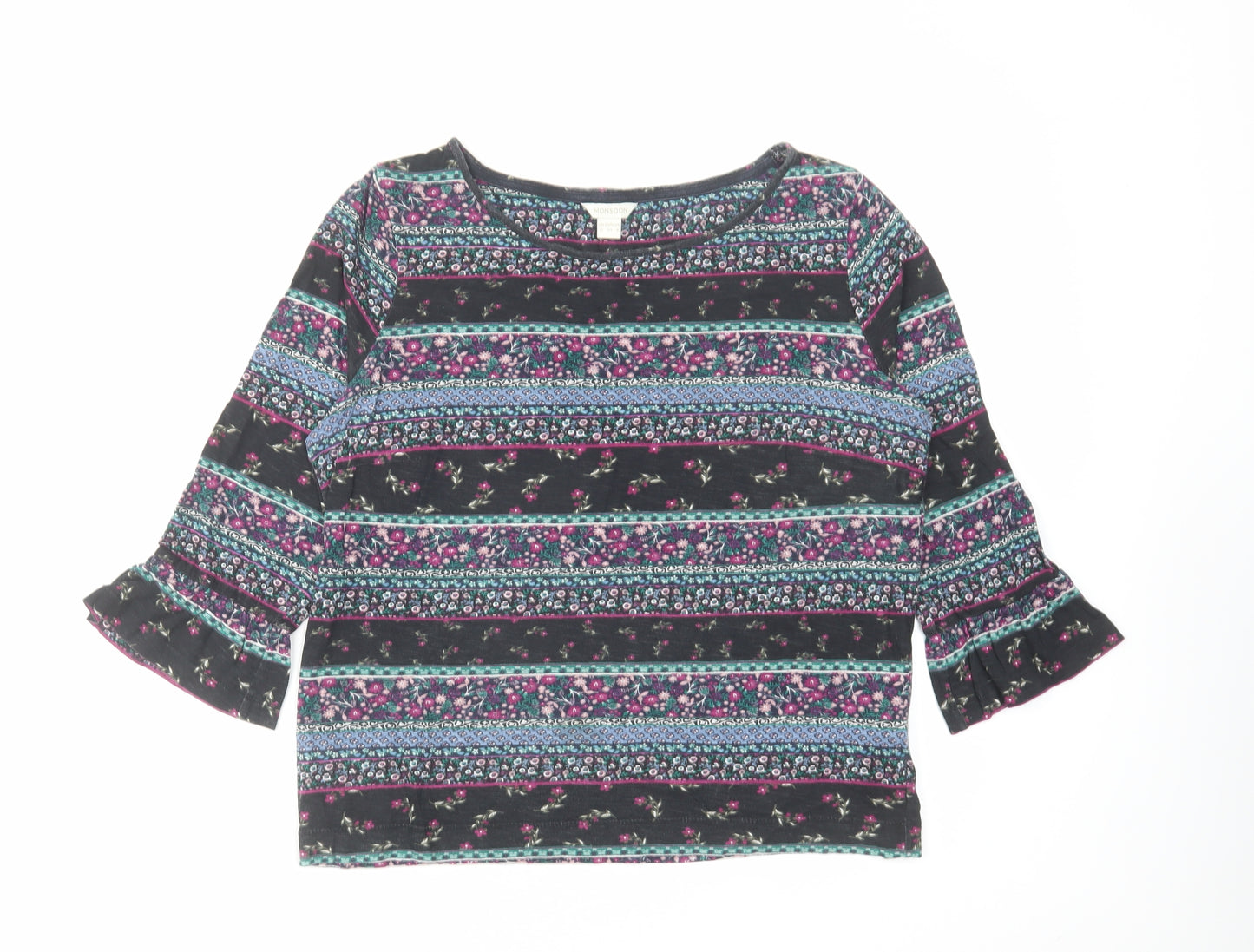 Monsoon Womens Multicoloured Geometric Cotton Basic T-Shirt Size 12 Round Neck