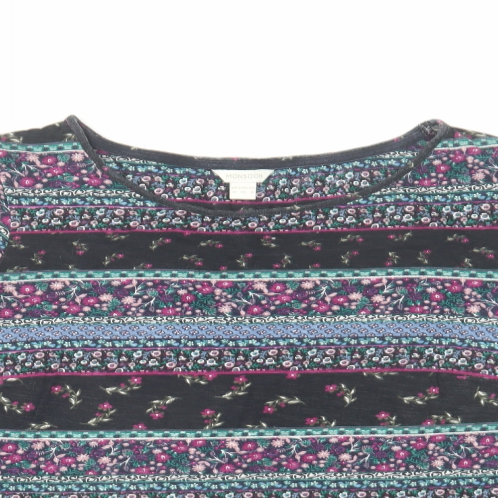 Monsoon Womens Multicoloured Geometric Cotton Basic T-Shirt Size 12 Round Neck