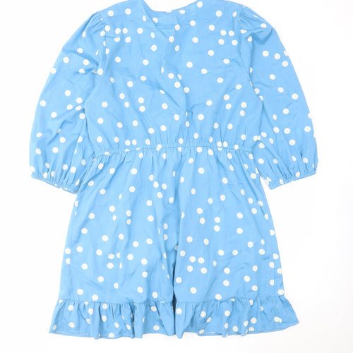 New Look Womens Blue Polka Dot Polyester Wrap Dress Size 16 V-Neck Pullover