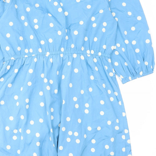 New Look Womens Blue Polka Dot Polyester Wrap Dress Size 16 V-Neck Pullover