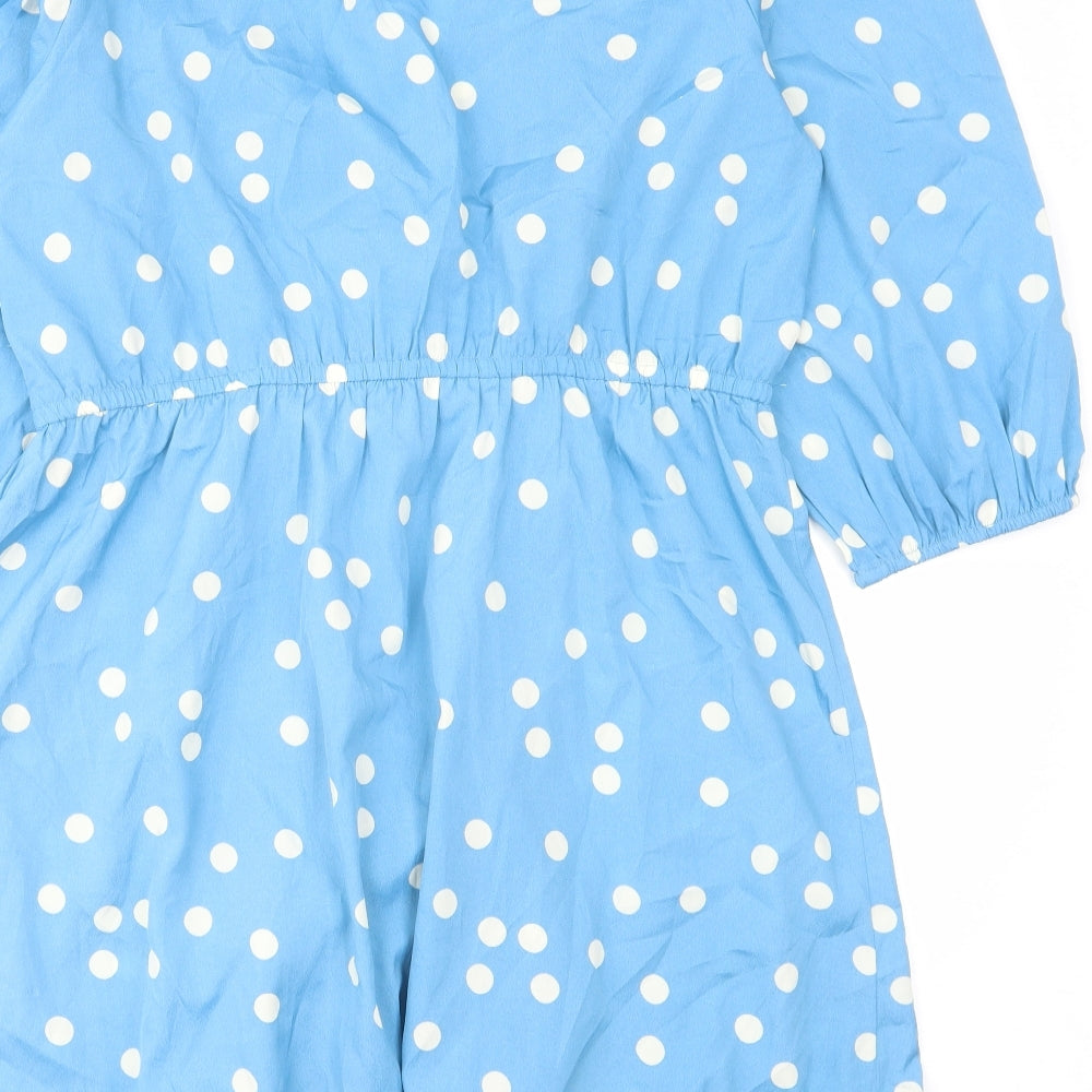 New Look Womens Blue Polka Dot Polyester Wrap Dress Size 16 V-Neck Pullover