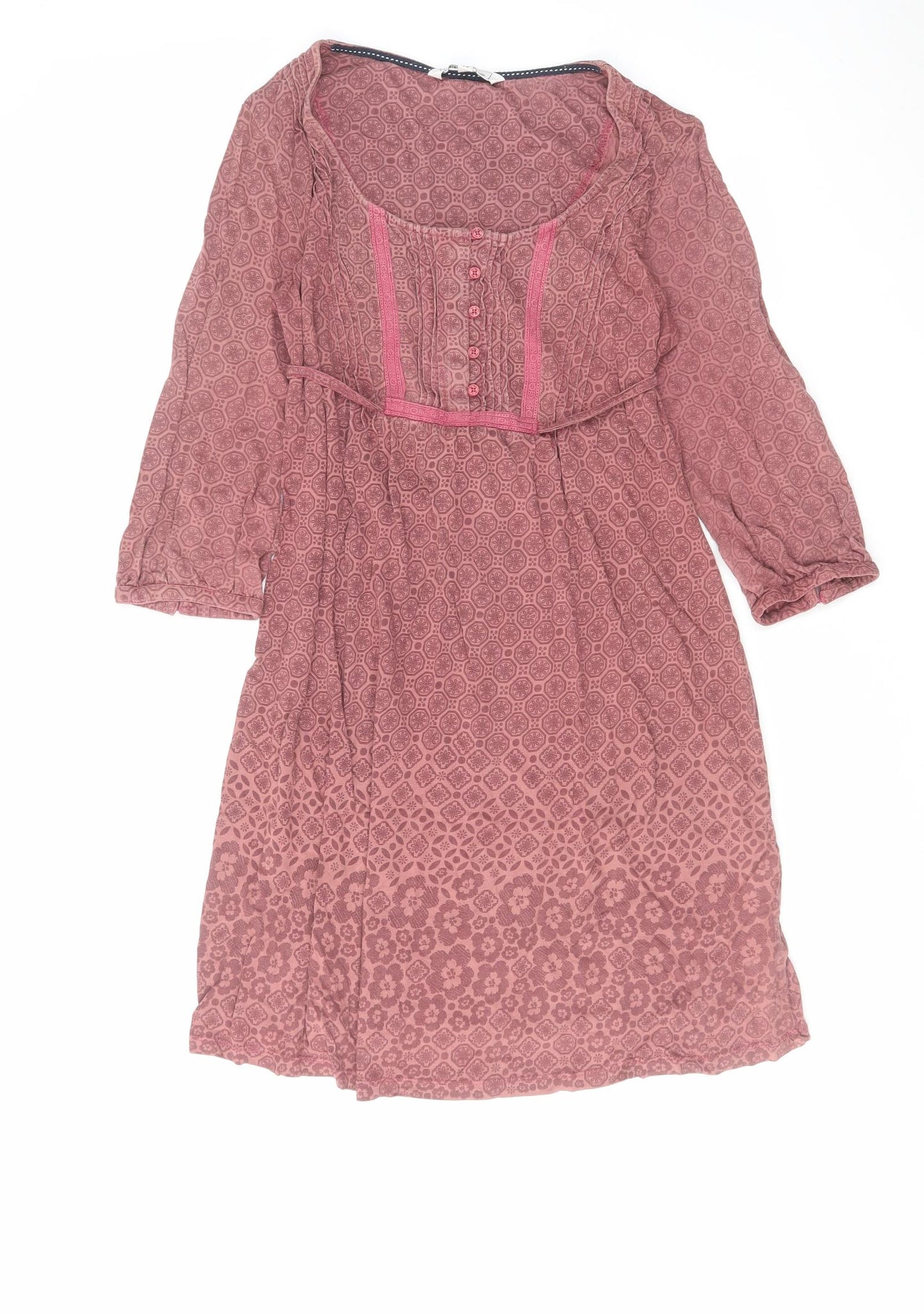 Fat Face Womens Purple Geometric Viscose A-Line Size 12 Round Neck Pullover